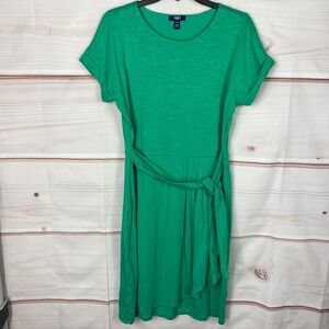 Chaps Dress Womens M Green Jersey Knit Faux Wrap T-Shirt Dolman Sleeve Belted